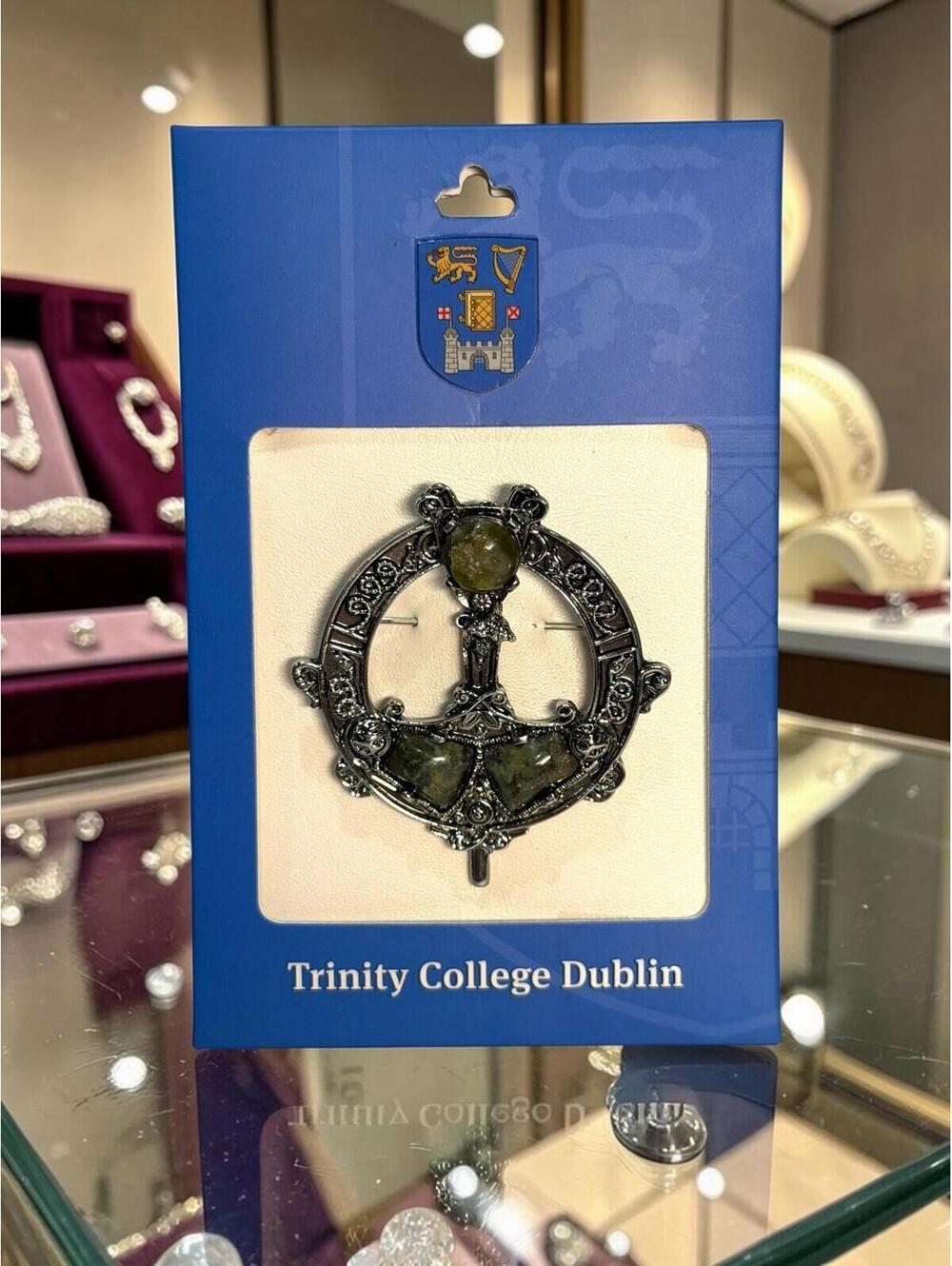 Solvar Celtic Brooch Connemara Marble Rhodium Plated Made in Ireland Tara